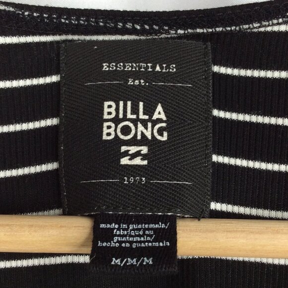 Billabong Romper Size Medium Black White Striped Shorts Faux Wrap Tie Waist - Picture 9 of 9